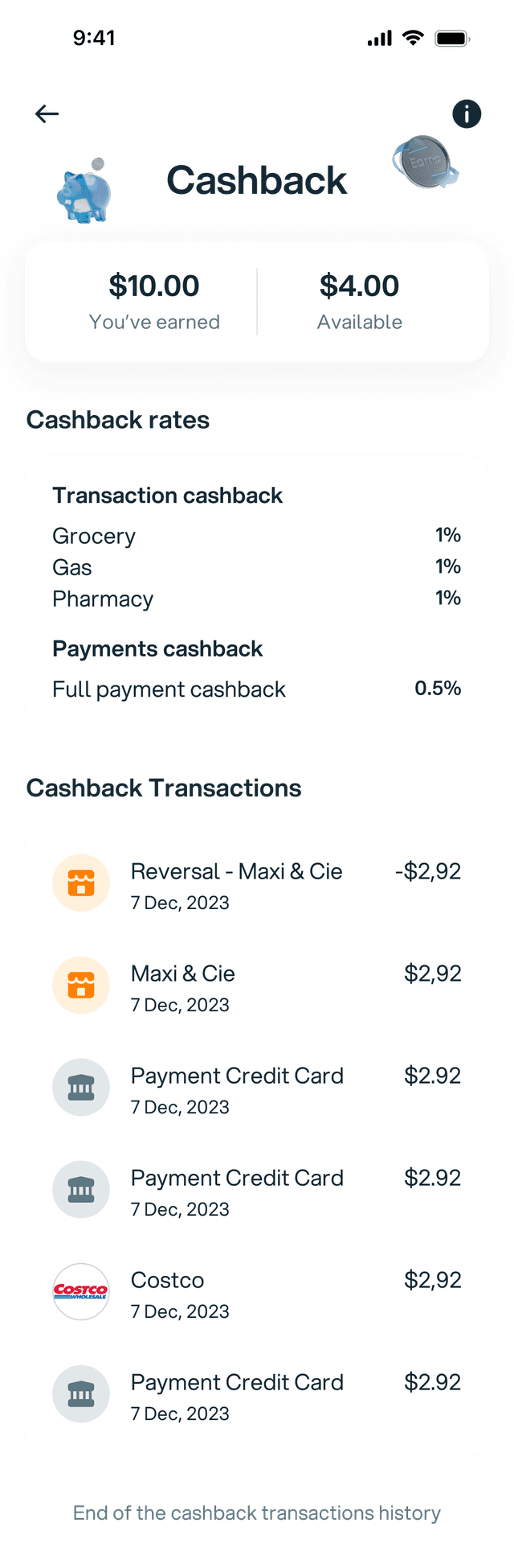 Cashback phone screen